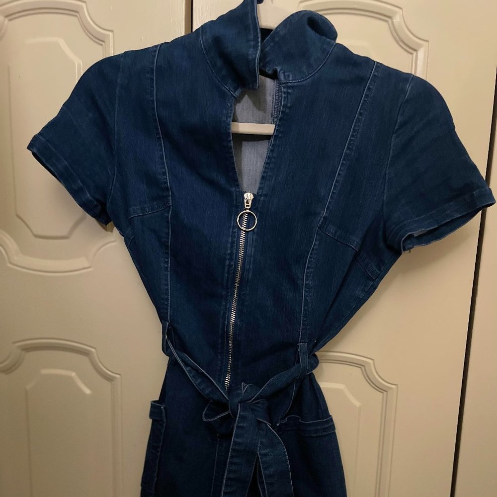 Fashion Nova Dakota Denim Romper- Dark Wash